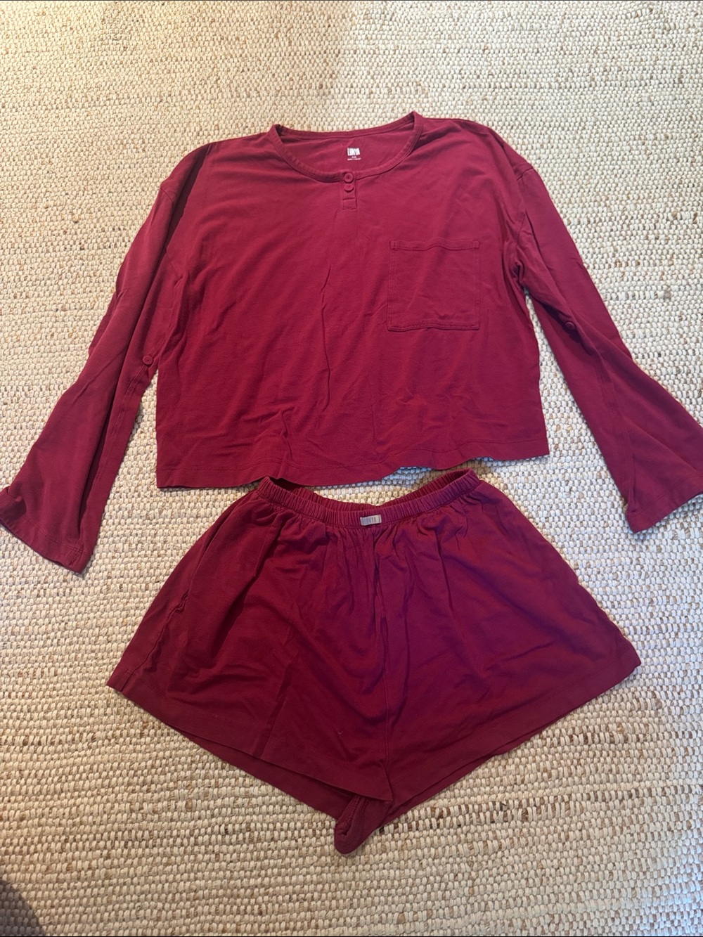 lunya Women's Burgundy Long-Sleeve Top & Shorts Pajama Set